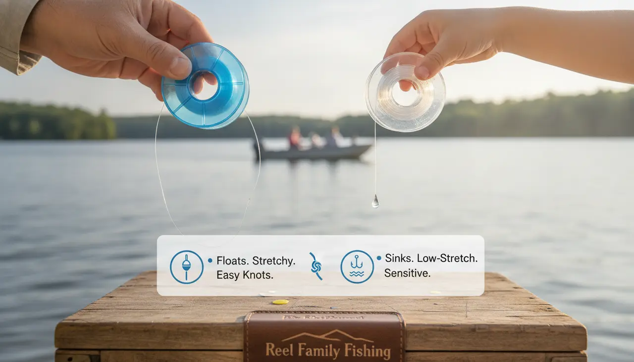 Monofilament vs Fluorocarbon: The Simple Truth for Family Fishing visual summary